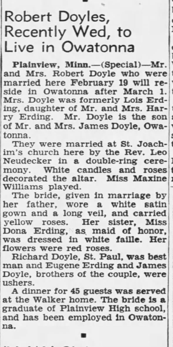 Wedding of Robert and Lois Doyle